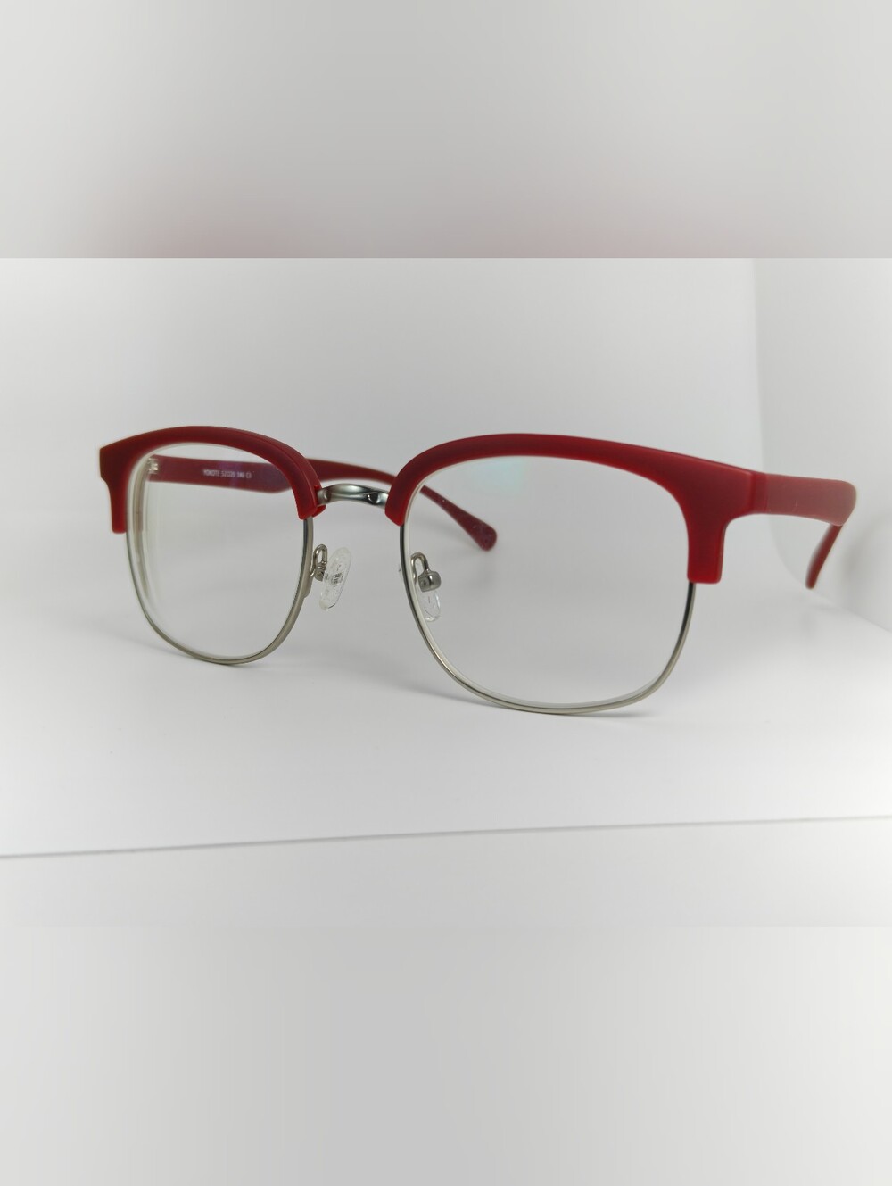 Yokote. Red Half-Rim Women's Eyeglasses - Classic Metal Frame.